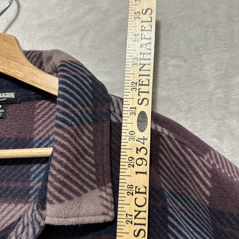 TRUE‎ RELIGION Plaid Polar Fleece Shacket Jacket Snap Button Men's Size 3XL